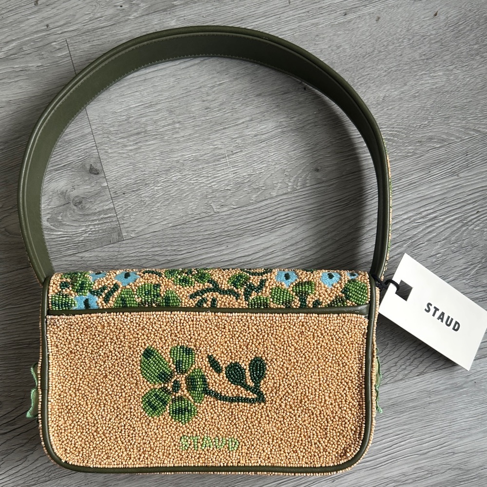 STAUD Green and Blue Floral Beaded Shoulder Bag - Picture 2 of 5